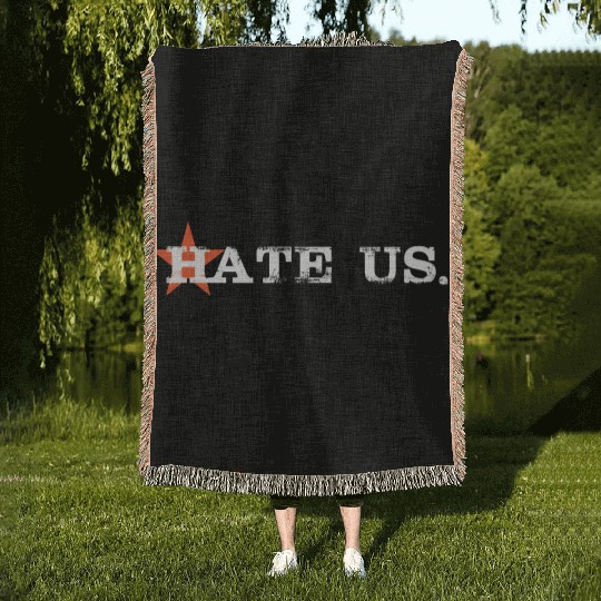 hate us astros Woven Blankets