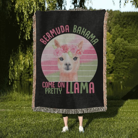 Funny Pretty Llama Pink Green Floral Slogan Woven Blankets