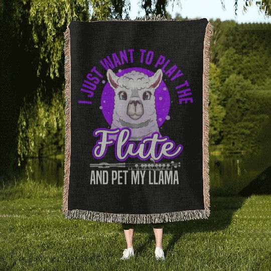 flute llama Woven Blankets