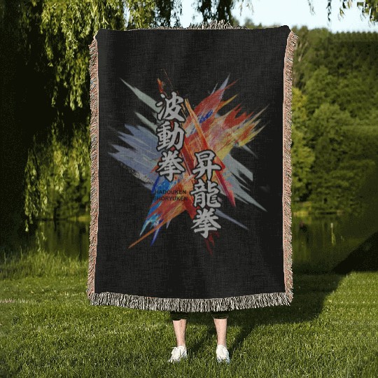 hadouken shoryuken kanji art street fighter Woven Blankets
