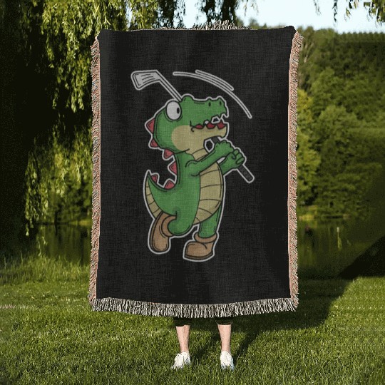 Tyrannosaurus-Rex Crocodile plays Golf Woven Blankets