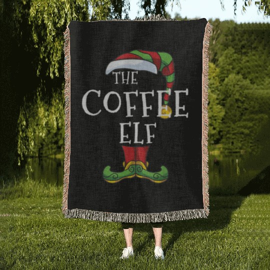 Coffee Elf Family Matching Christmas Group Gift Woven Blankets