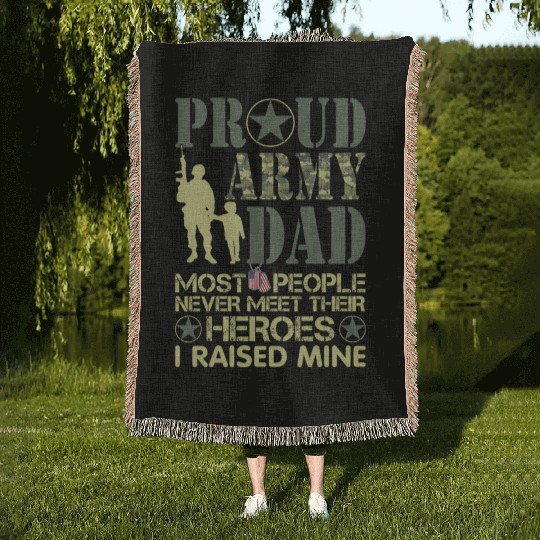 Proud Army National Guard Dad American Flag Woven Blankets