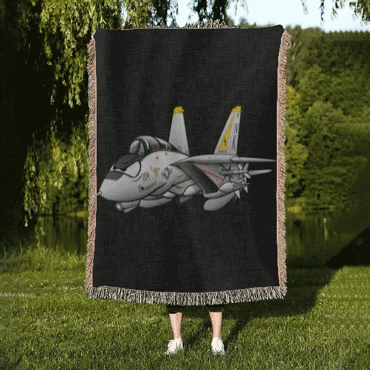 F-14 Tomcat Military Fighter Jet Aircraft Cartoon Woven Blankets