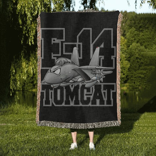 F-14 Tomcat Military Fighter Jet Aircraft Cartoon Woven Blankets