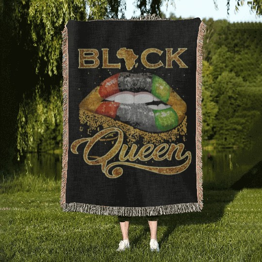 Black queen lips Woven Blankets