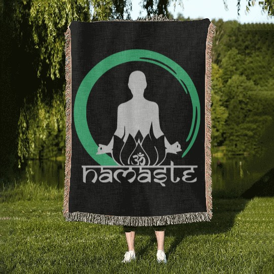 Yoga Namaste Ohm Lotus Gift Relax Woven Blankets