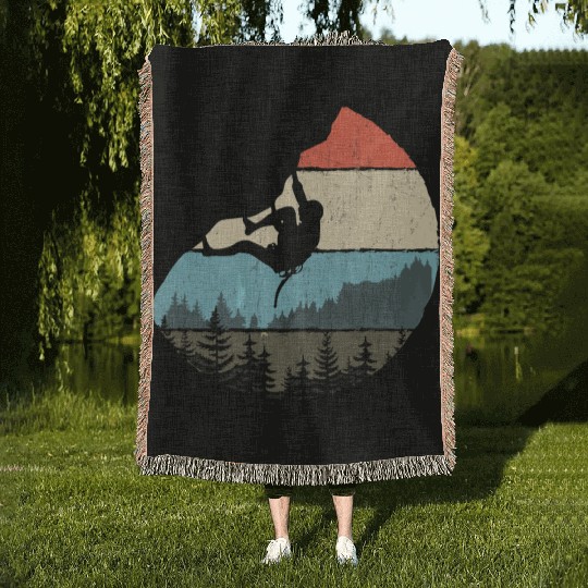 Vintage Style Rock Climbing Retro Bouldering Woven Blankets