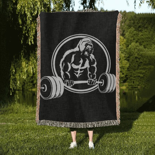 Gorilla Gym Fitness Pump Monkey Scream Woven Blankets