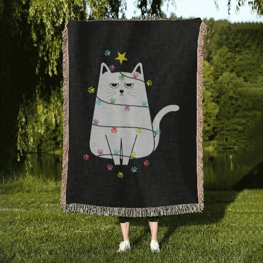 Grumpy Christmas Cat, Funny cat Women’s Christmas Woven Blankets