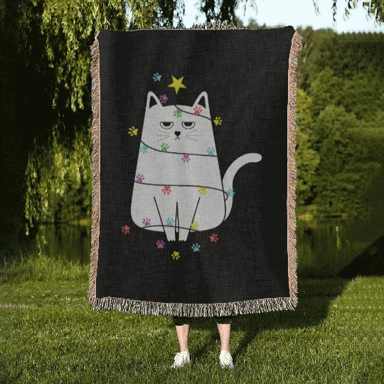 Grumpy Christmas Cat, Funny cat Women’s Christmas Woven Blankets