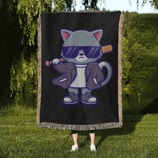 Cat Sun Glasses Bat Woven Blankets