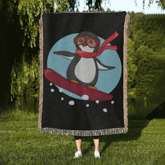 Snowboarding Penguin Woven Blankets