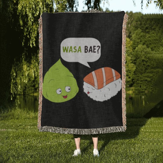 Wasabi Funny Wasa Bae Funny Sushi Rice Woven Blankets