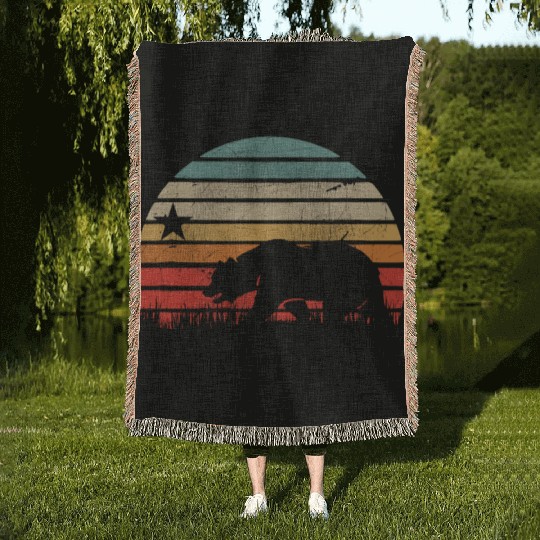 California Bear Retro Vintage Sunset Woven Blankets
