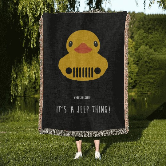 Cute Jeep Rubber duck on Offroad wheels duckduck Woven Blankets
