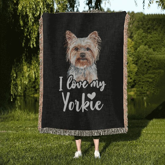 Yorkshire Terrier I Love My Yorkie funny saying Woven Blankets