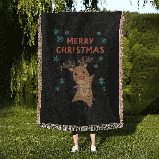 Merry Christmas Rudolph Red Nose Reindeer Snow Woven Blankets