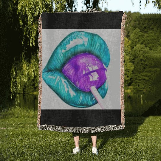 GREEN LIPS AN LOLLIPOP Woven Blankets