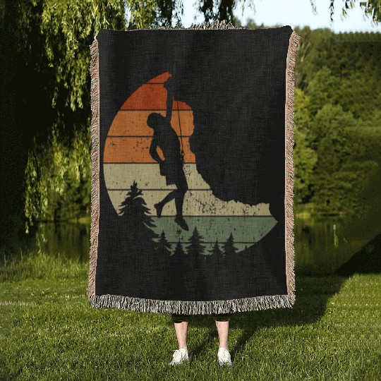 Retro Rock Climbing Vintage Climber Woven Blankets