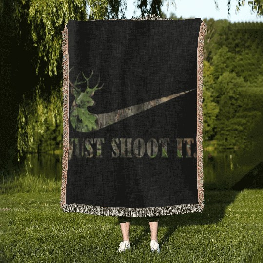 Just Shoot It Deer Hunting Camouflage Woven Blankets