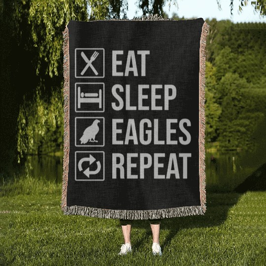 Eat Sleep Eagles Repeat Funny Bald Eagle Woven Blankets