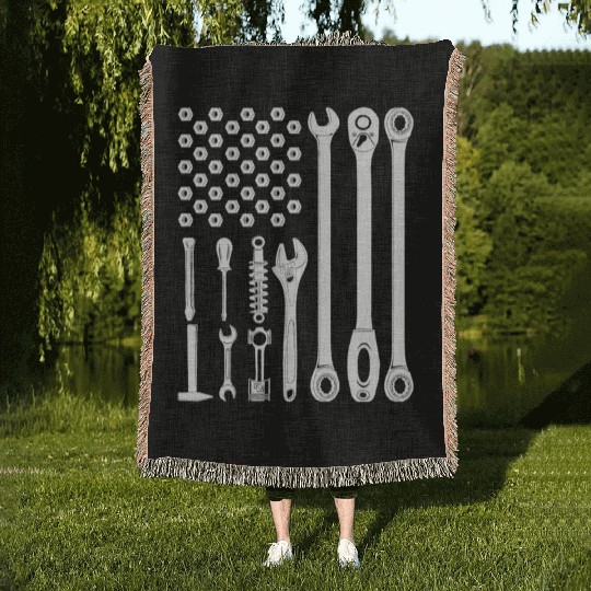 us flag mechanic Woven Blankets