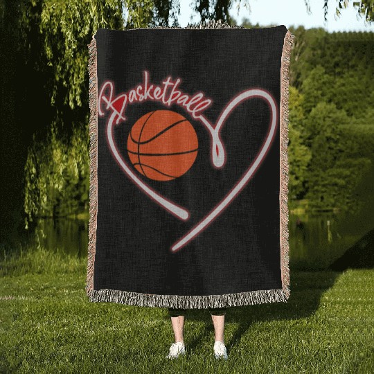 I Love Basketball Girl Basketball Player Heart Woven Blankets