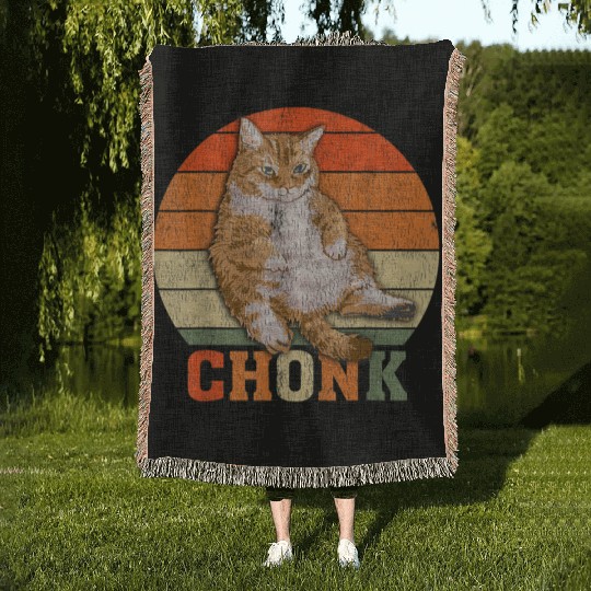 Funny Overweight Chubby Chonk Cat Meme Memes Woven Blankets