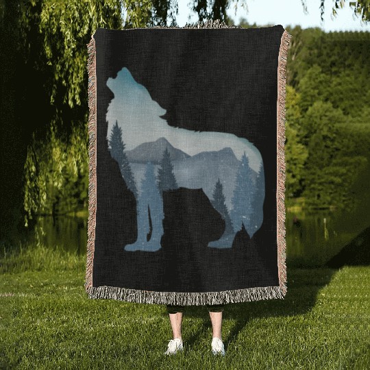 Alpha Wolf Art - Nature Background Woven Blankets