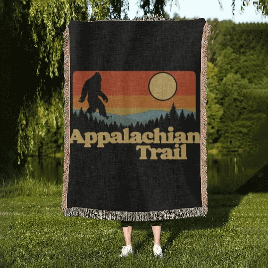 Appalachian Trail Bigfoot Outdoor Lover Vintage 80 Woven Blankets