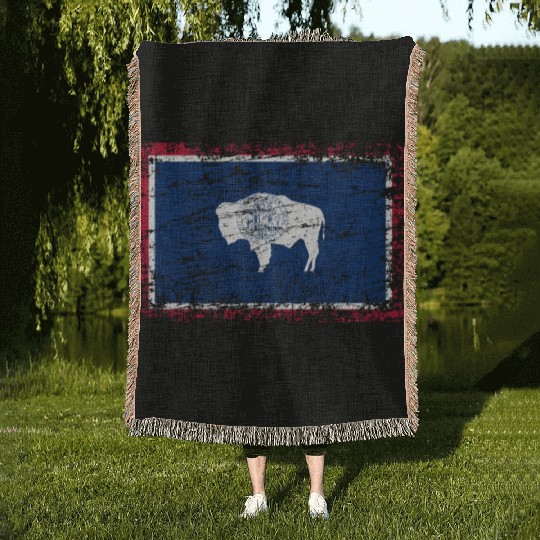 Wyoming ensign flag used look Woven Blankets