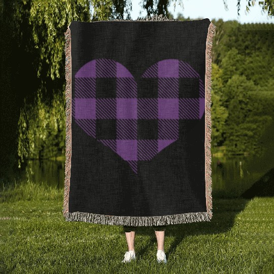 Buffalo Plaid Purple Heart Valentines Day Gift Woven Blankets