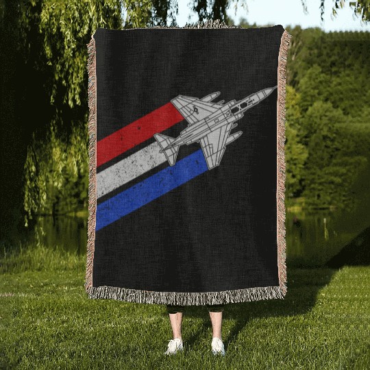 F-4 Phantom Vintage USA Contrails Red White Blue Woven Blankets
