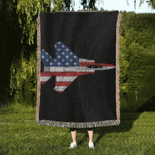 F-15 Eagle Fighter Jet Airplane American Flag F15l Woven Blankets