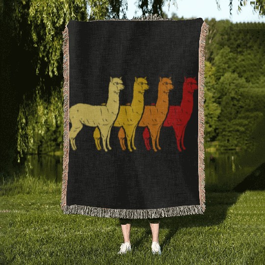 Retro Llama Alpaca Sunset Art Boy Girl Kids Animal Woven Blankets