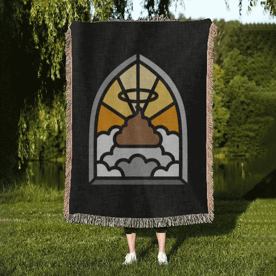 Holy Shit stained glass Church poop Holy crap poo Woven Blankets