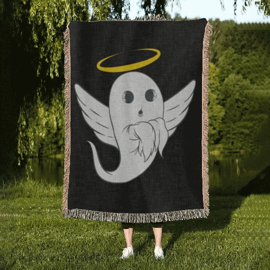Angel Halo Wings Fly Happy Halloween Spooky Scary Woven Blankets