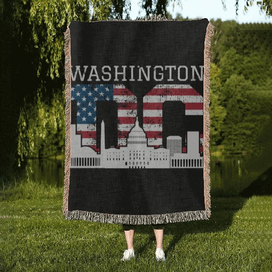 Washington Dc Capitol Hill Usa Flag Souvenir Gift Woven Blankets