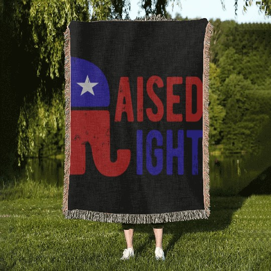 Raised Right Proud Republican Elephant Logo Usa Woven Blankets