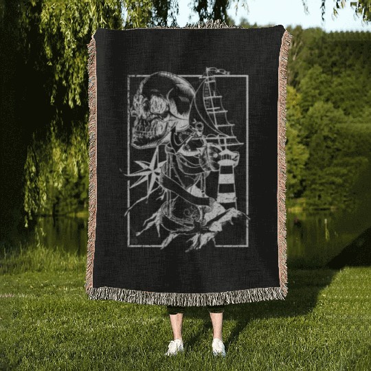 Sea life ship skull anchor compass Woven Blankets