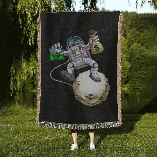 Money Astronaut High Woven Blankets