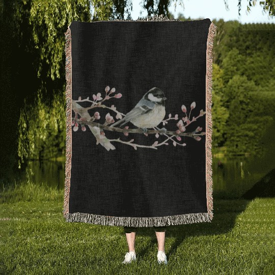 Swamp Tit on A Twig - Garden Birds In Spring Woven Blankets