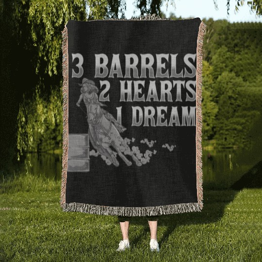 3 Barrels 2 Hearts 1 Dream Horse Barrel Racing Woven Blankets