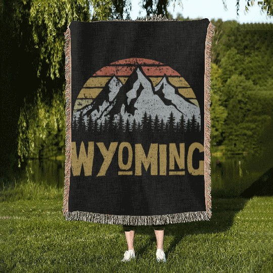 Vintage Retro Wy Wyoming Us Mountain State Woven Blankets