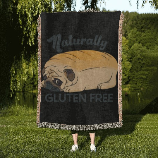 GLUTEN FREE CUTE PUG BREAD Woven Blankets