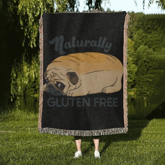 GLUTEN FREE CUTE PUG BREAD Woven Blankets