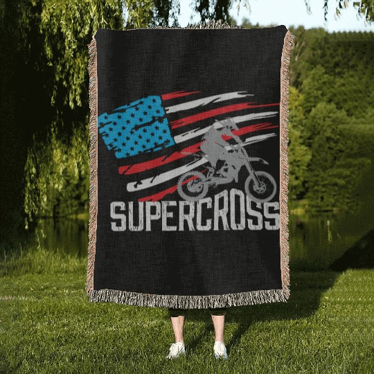 Supercross Motocross Racing Biker Woven Blankets
