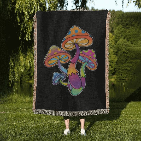 Magic Mushrooms Psychedelic Shrooms Woven Blankets
