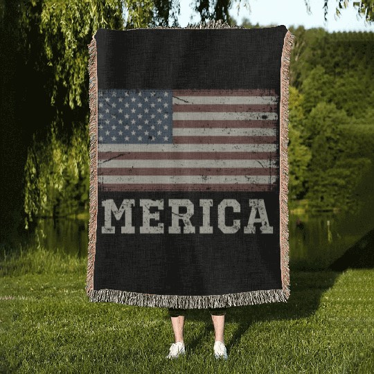 Merica Vintage Usa Flag Woven Blankets